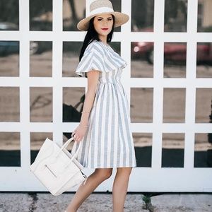 Rachel Parcell Santorini Striped Blue And White Ruffle Dress size large L